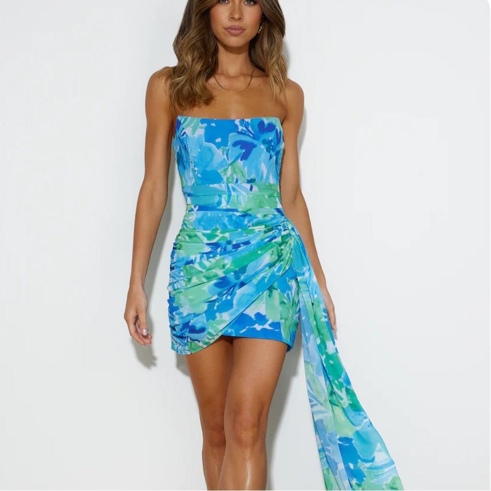 Away Zayla Green and Blue Floral Mini Dress